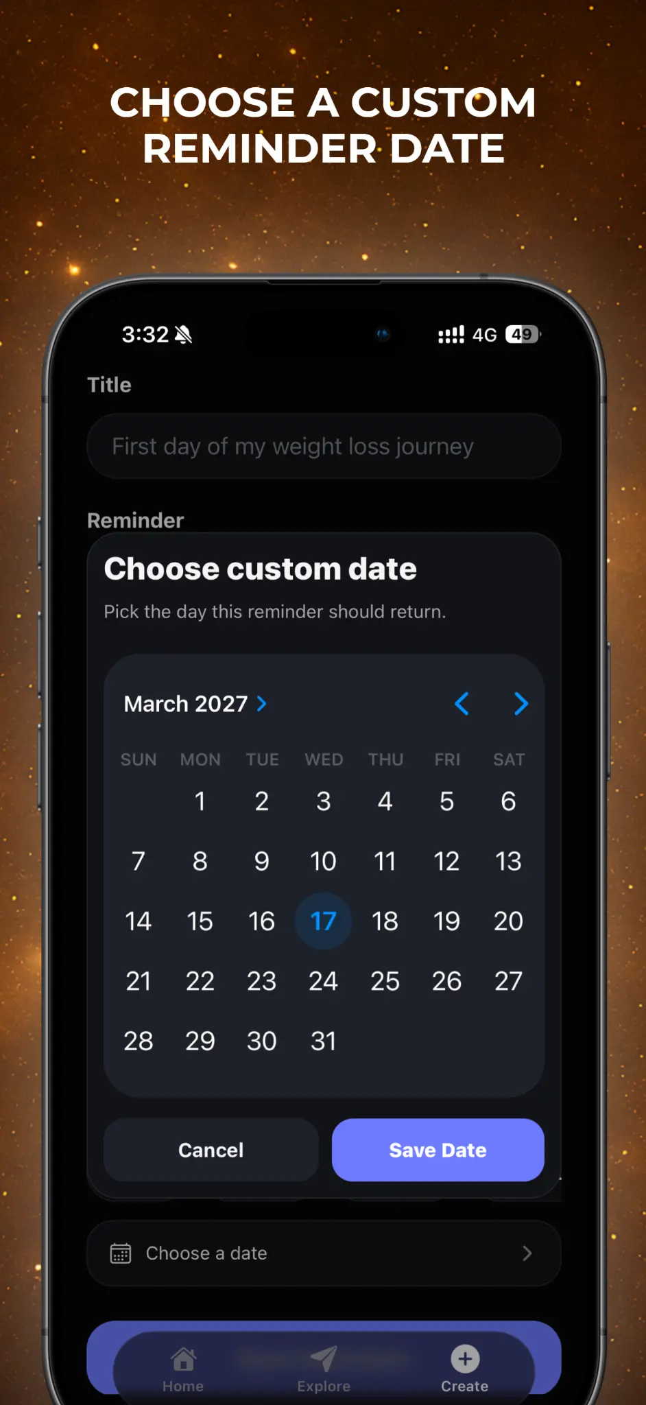 RemindMe custom reminder date picker